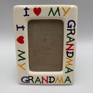 I Love My Grandma Ceramic Picture Frame White Multi Color Crayon Style Lettering